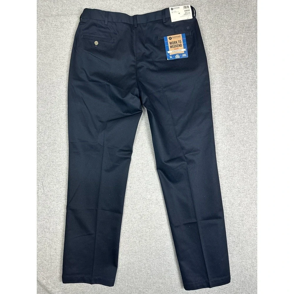 Haggar Work To Weekend Pants Mens 38x34 Blue Straight Fit Khaki Chino Cotton
